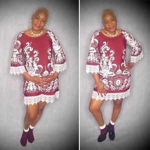 Floral wine and  white mini dress